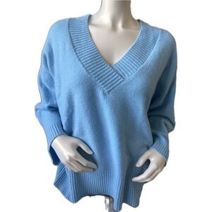 Sanctuary Women's V-Neck Pullover Sweater Long Sleeve Knit Cozy Blue XL